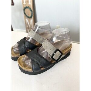 Naot Juliette Sandal Women's Size 37 6.5 7 Black / Beige Slide Platform